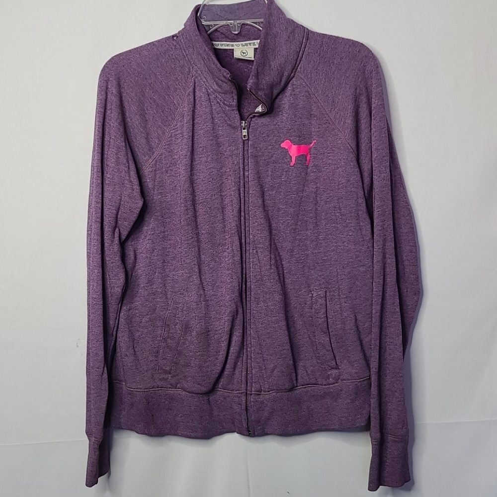 Victoria Secret Pink zip up purple sweatshirt sz L - Picture 4 of 7